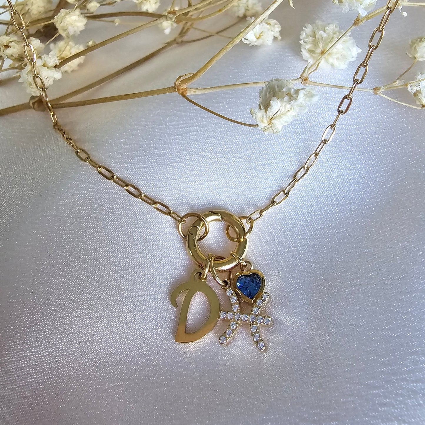 personalized charm necklace zodiac sign star sign birth stone initial letter waterproof