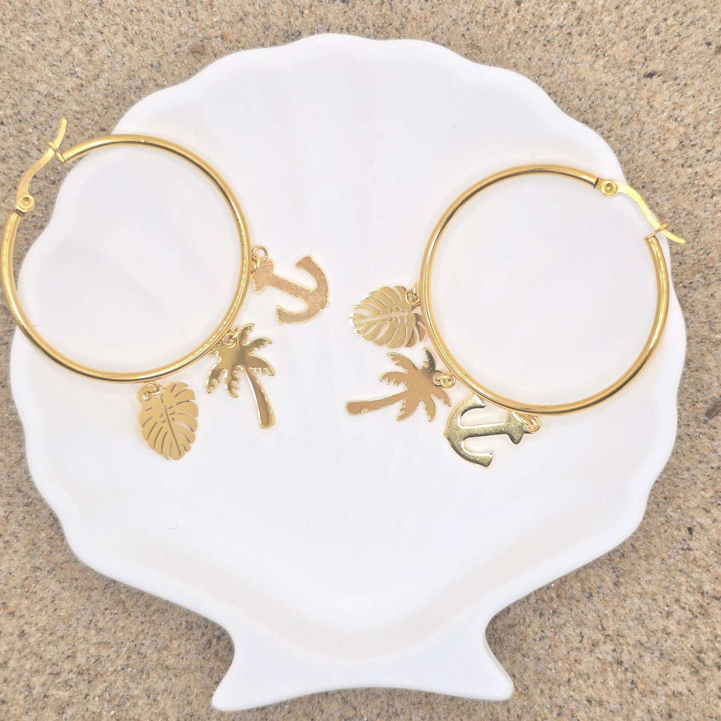 waterproof gold charm hoop earrings beach vacation jewelry