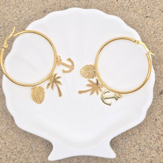waterproof gold charm hoop earrings beach vacation jewelry