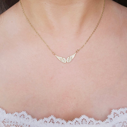 dainty gold angel wings necklace
