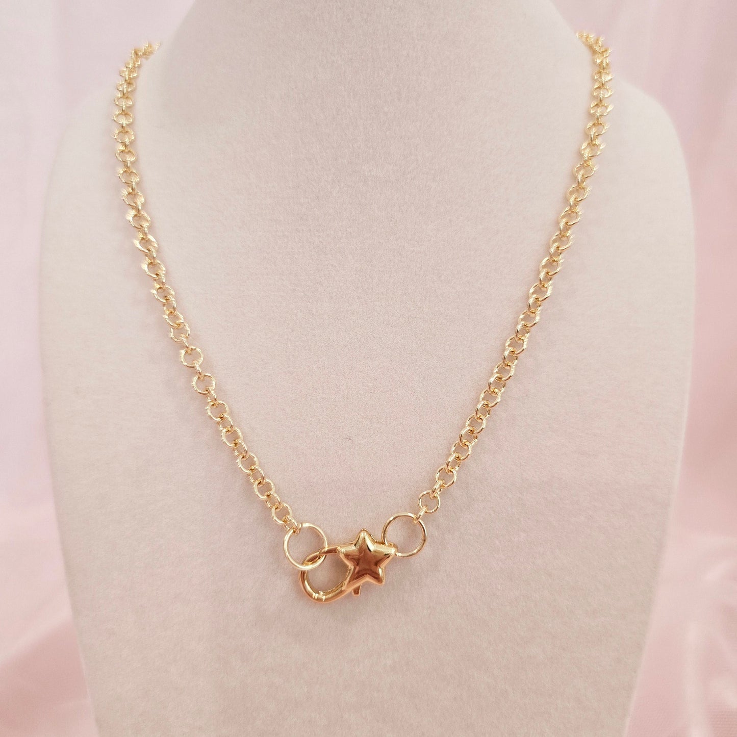 dainty gold star connector charm necklace