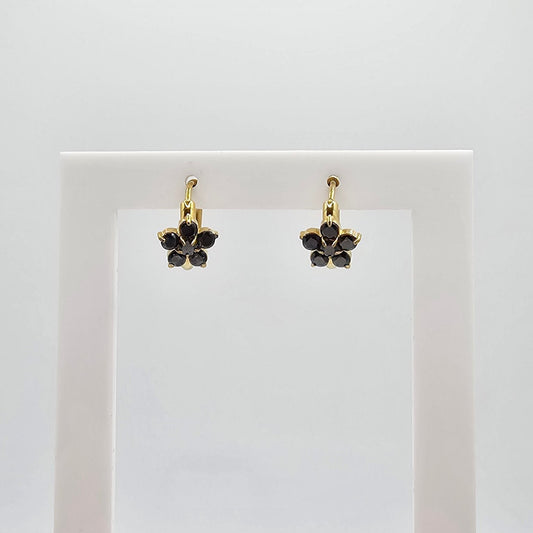 waterproof dainty flower black and gold earrings