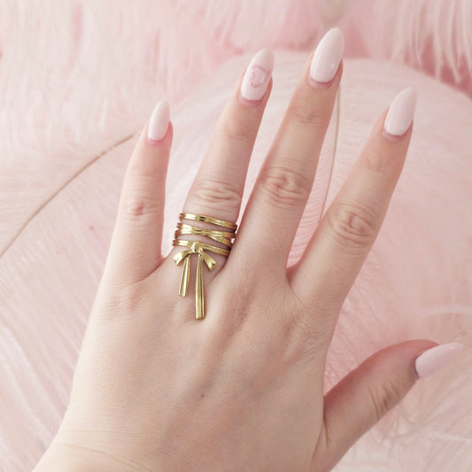 gold dainty bow ballet ring