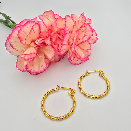 gold bamboo earrings hoop lightweight