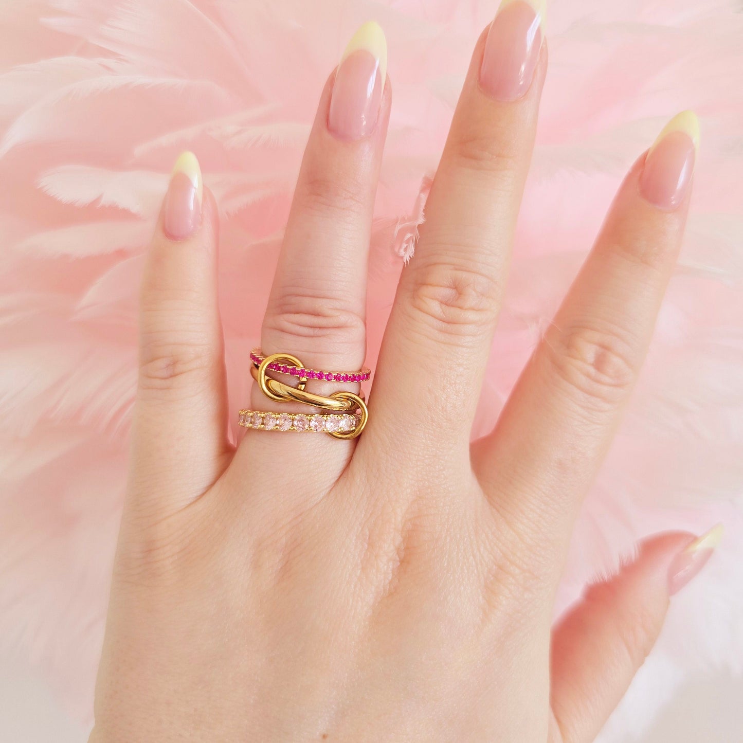affordable pink diamond gold ring stack