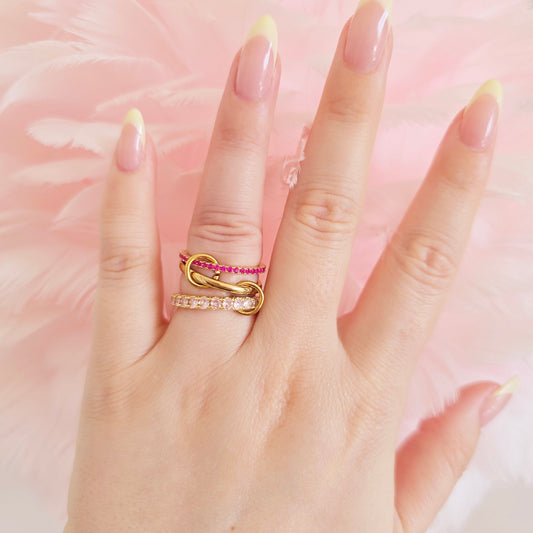 affordable pink diamond gold ring stack