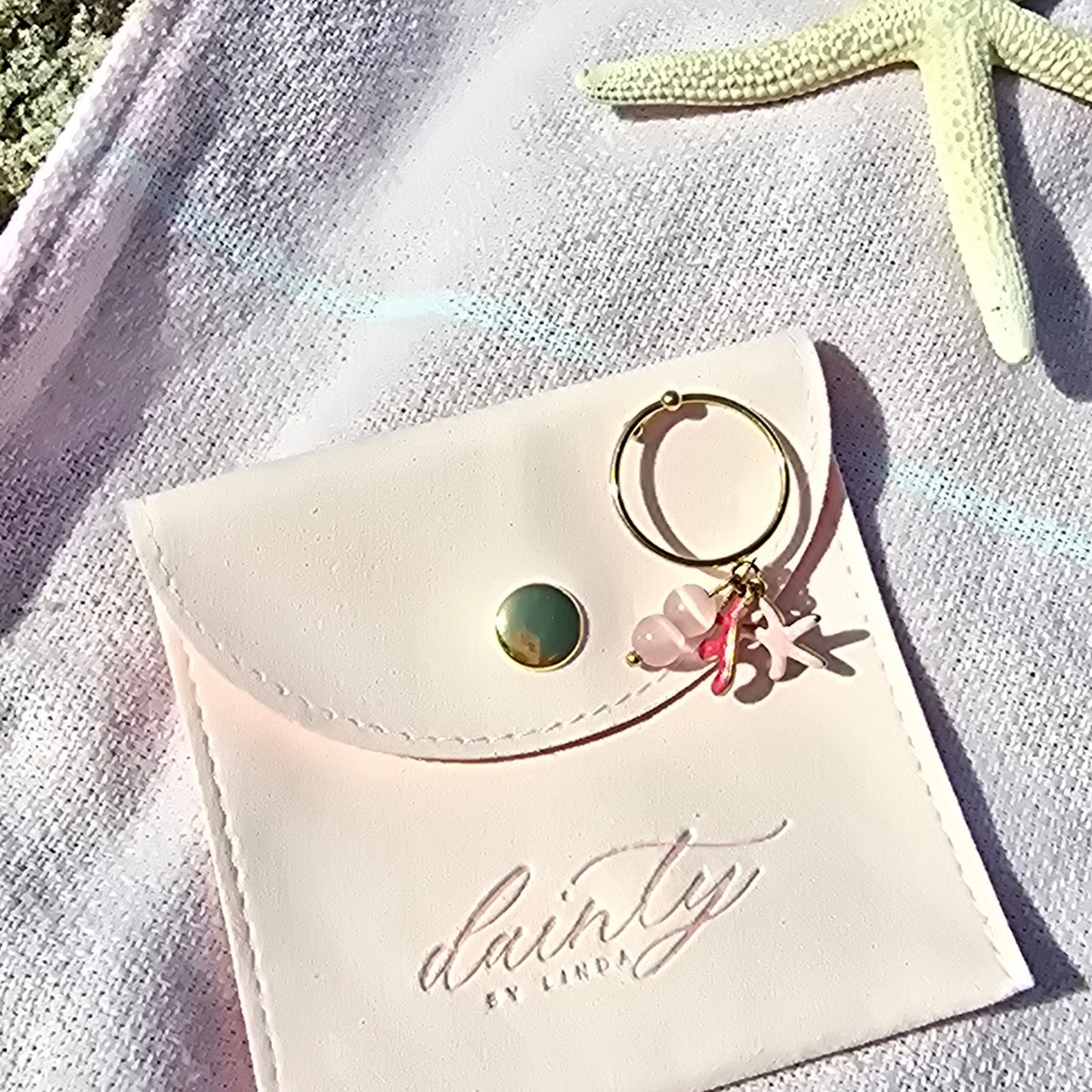 dainty dangly pink red ocean ring stackable