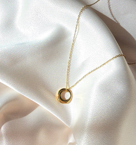 dainty gold circle round waterproof necklace
