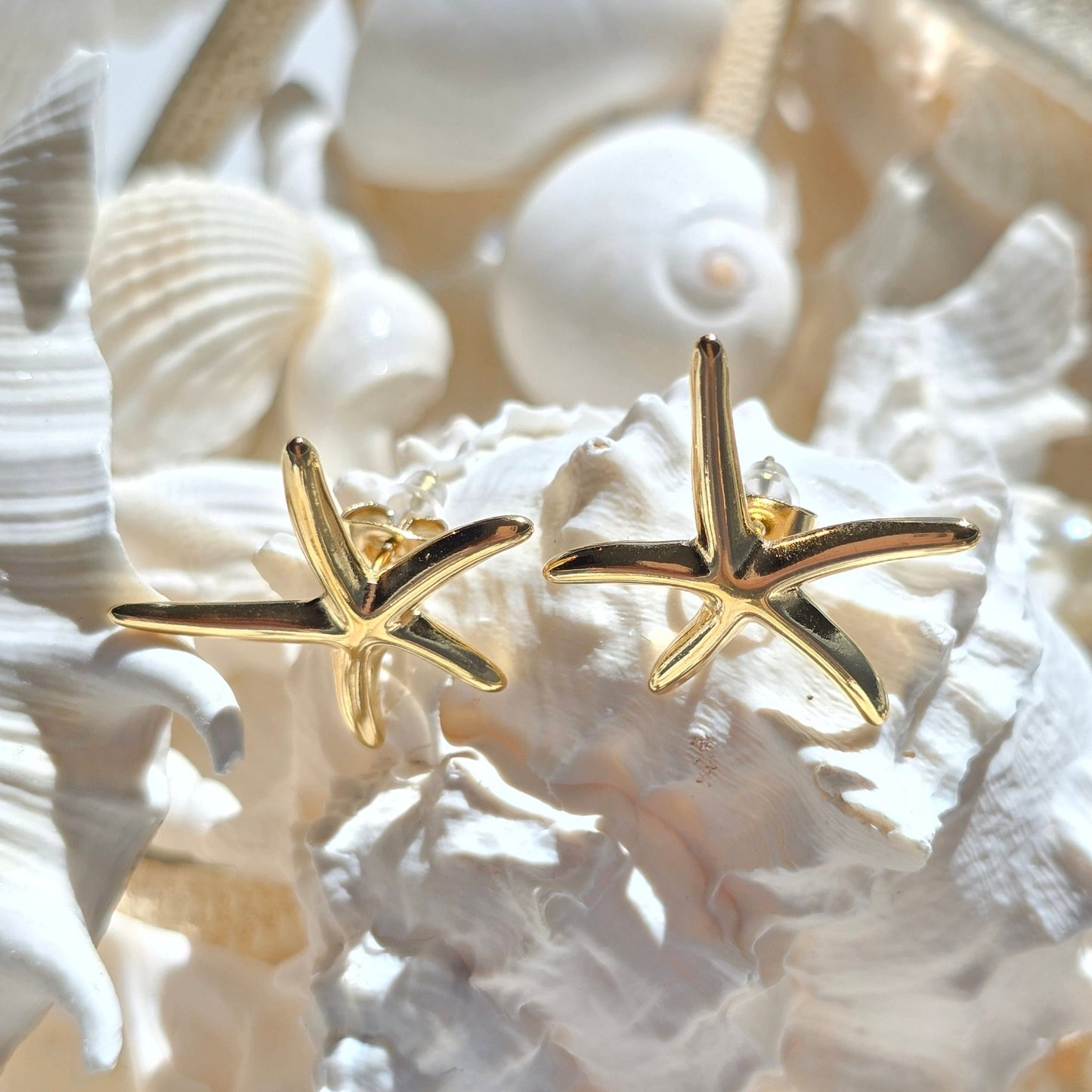 delicate gold waterproof starfish stud earrings