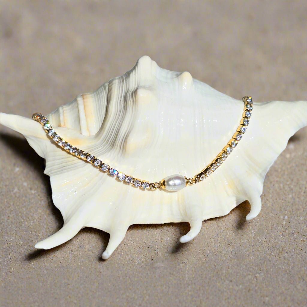 gold dainty tennis necklace pearl waterproof vacation jewelry