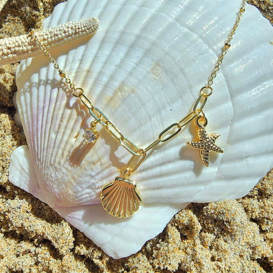 dainty starfish shell summer vacation necklace waterproof