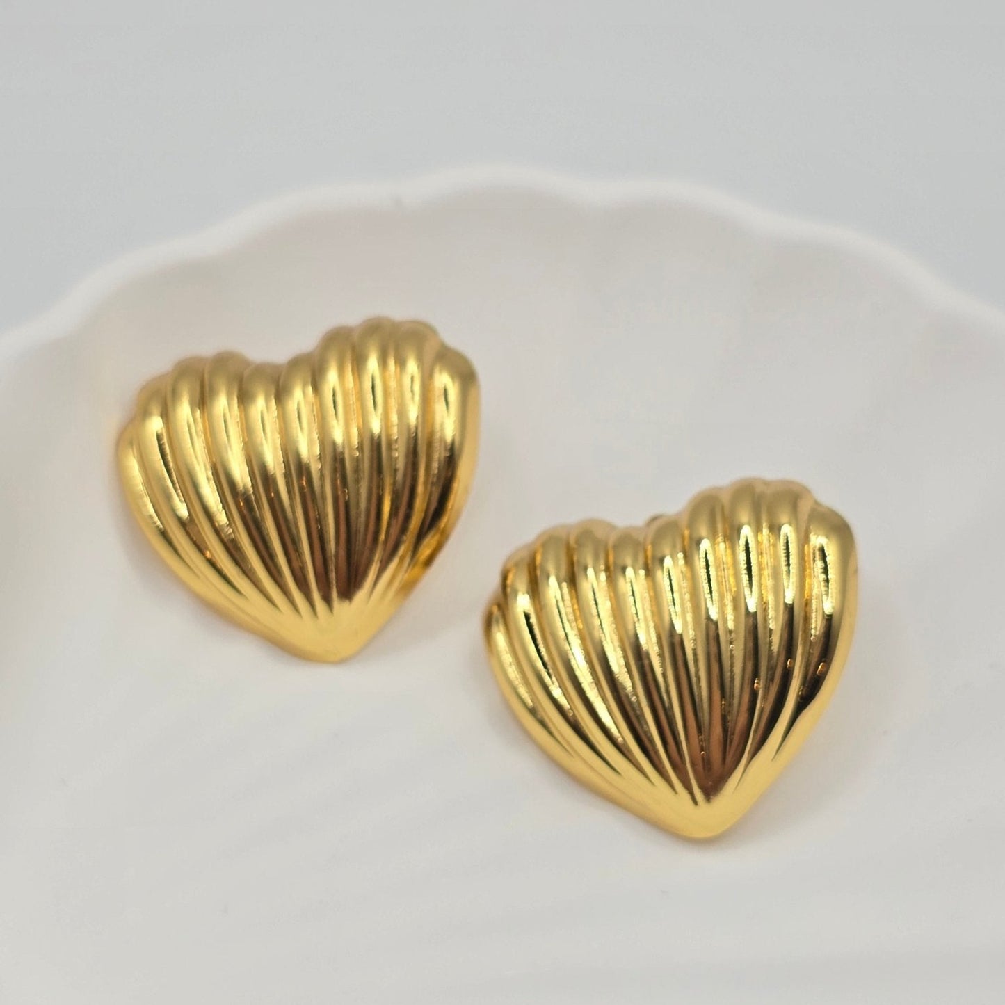 chunky gold heart earrings stud statement