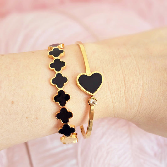 black clover bangle heart stackable waterproof