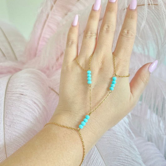 dainty delicate turquoise hand chain unique