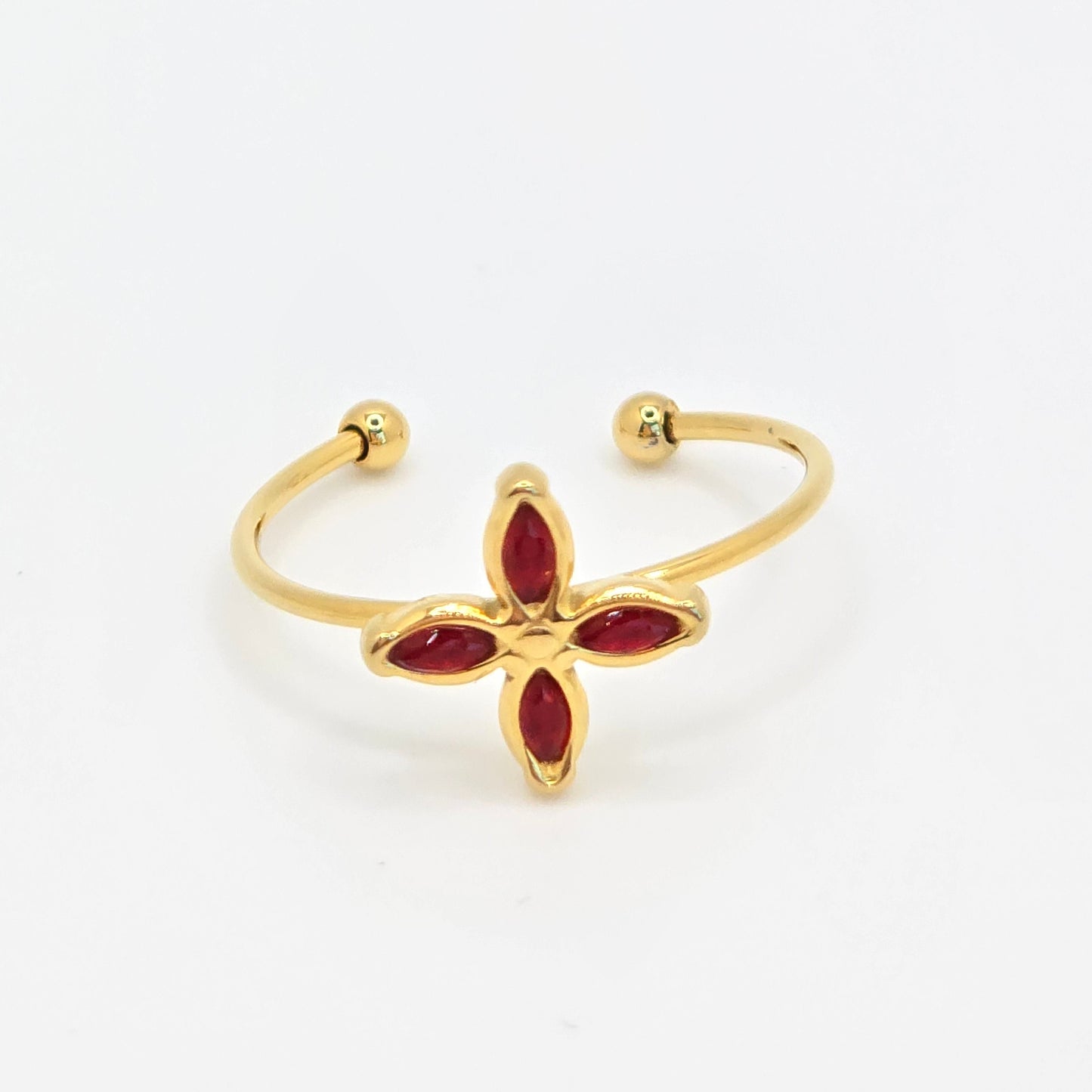 tiny red stackable clover ring waterproof
