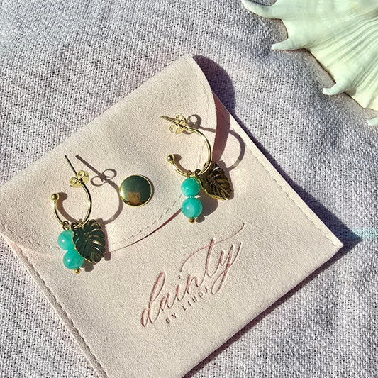 dainty tiny monstera leaf earrings beach jewelry