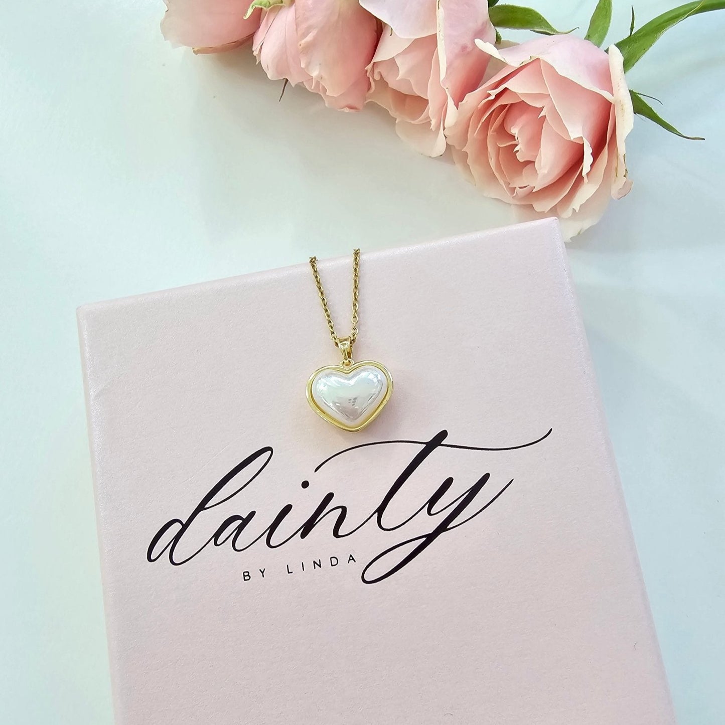 heart pearl necklace dainty gold