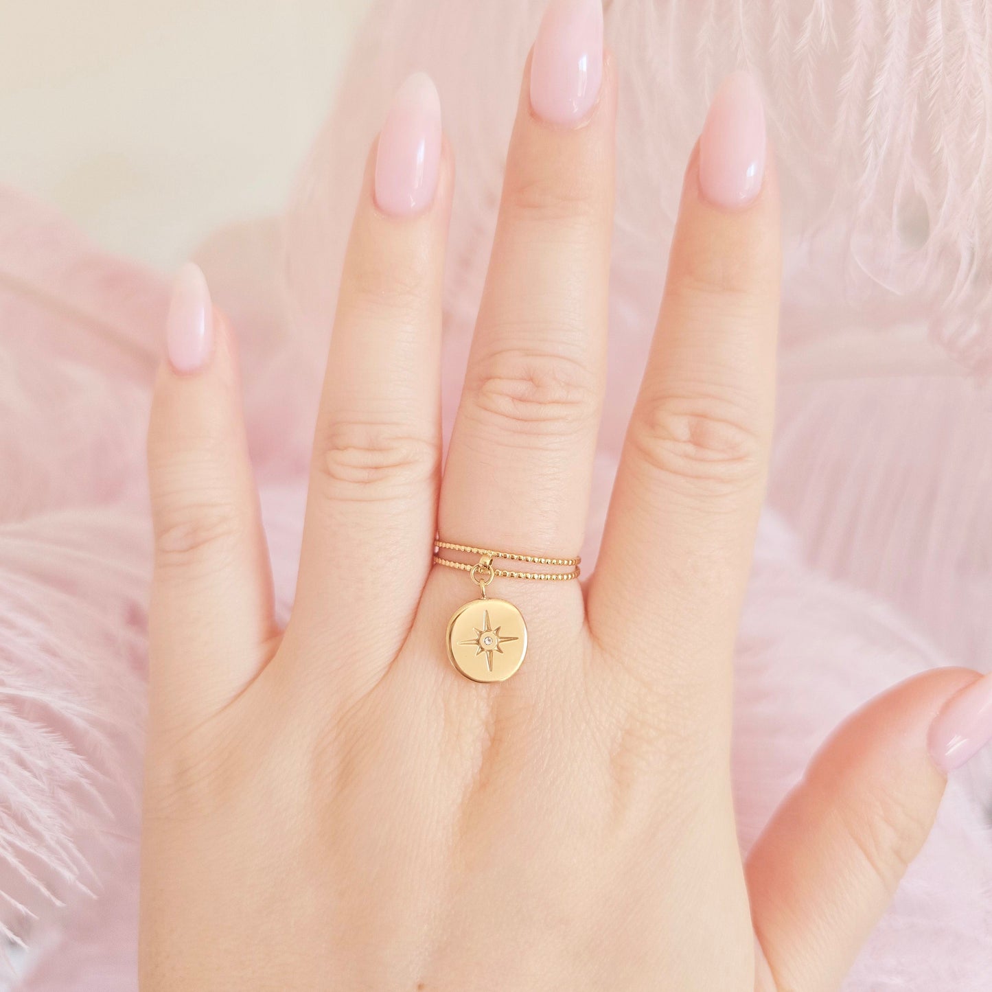 dainty gold waterproof star charm ring