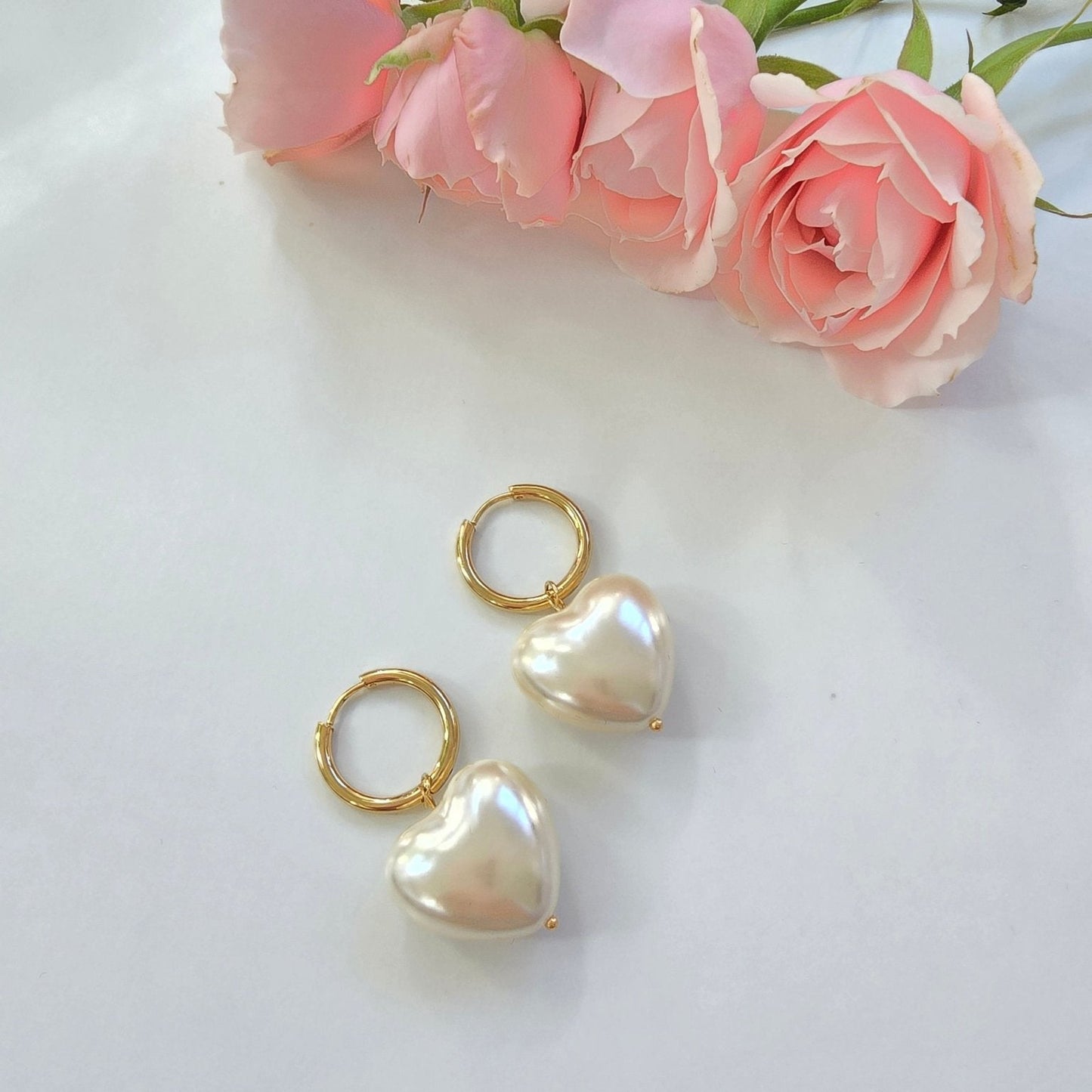 heart shaped pearl dainty earrings