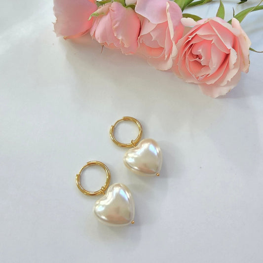 heart shaped pearl dainty earrings