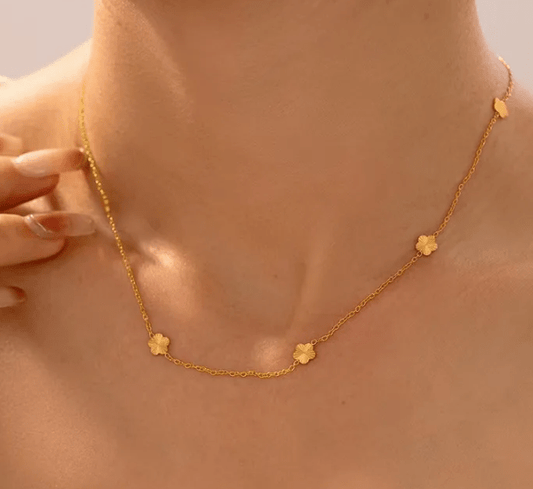 dainty gold mini clover everyday wear necklace tarnish free