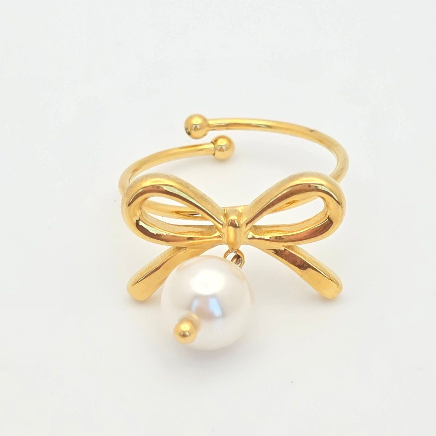 bow gold pearl ring dainty waterproof