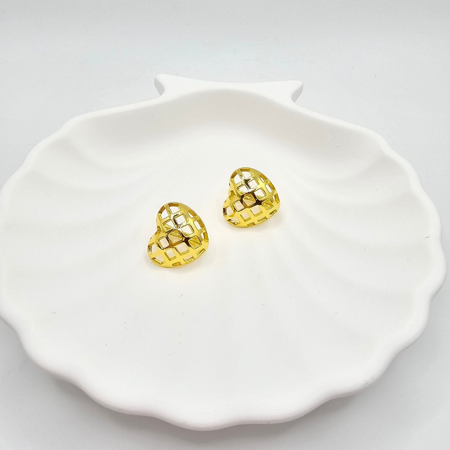 gold sweatproof heart stud earrings dainty