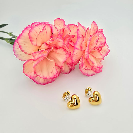 dainty diamond heart and gold heart earrings studs