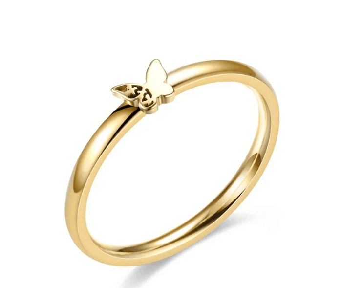 dainty tiny gold butterfly ring waterproof