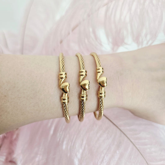 dainty gold bangle heart stackable
