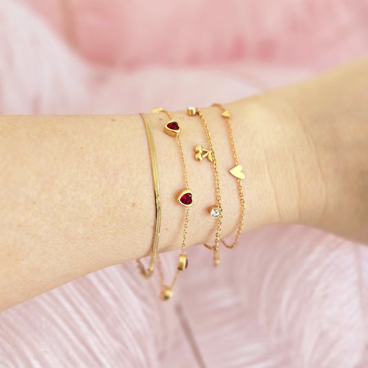 dainty thin stackable red heart cherry bracelets