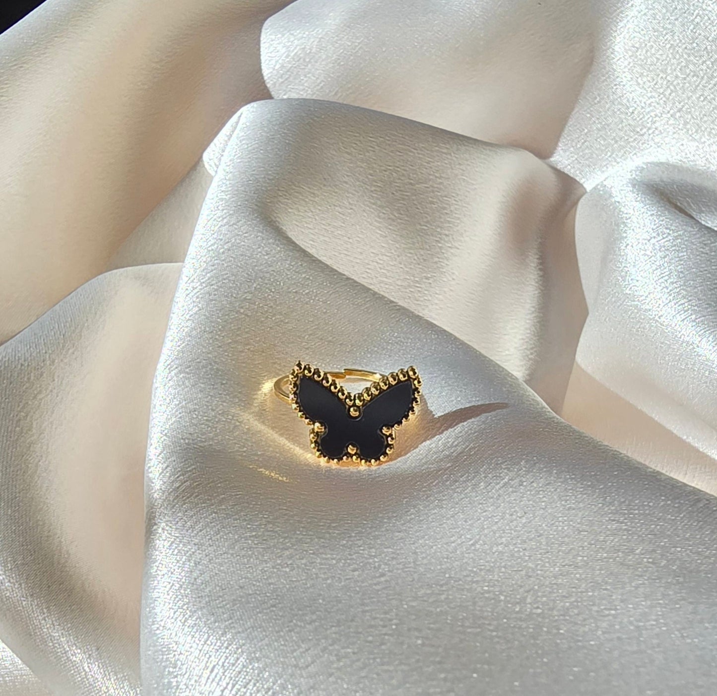 dainty black butterfly gold everyday wear ring tarnish free