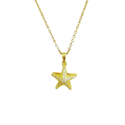 gold starfish waterproof beach jewelry necklace
