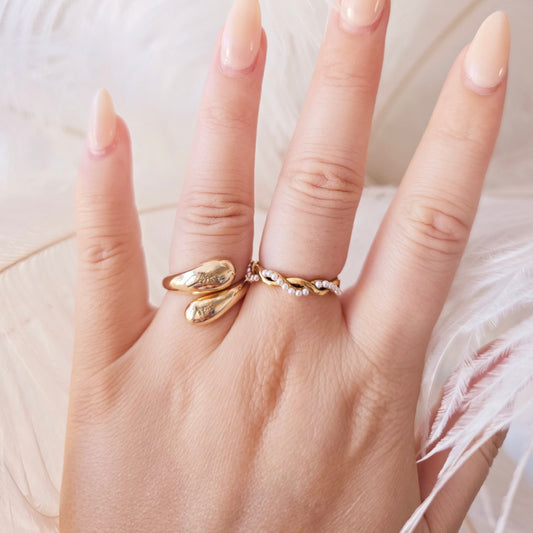 dainty white pearl wrap ring