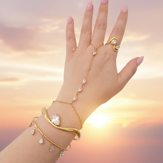 dainty gold unique hand chain jewelry