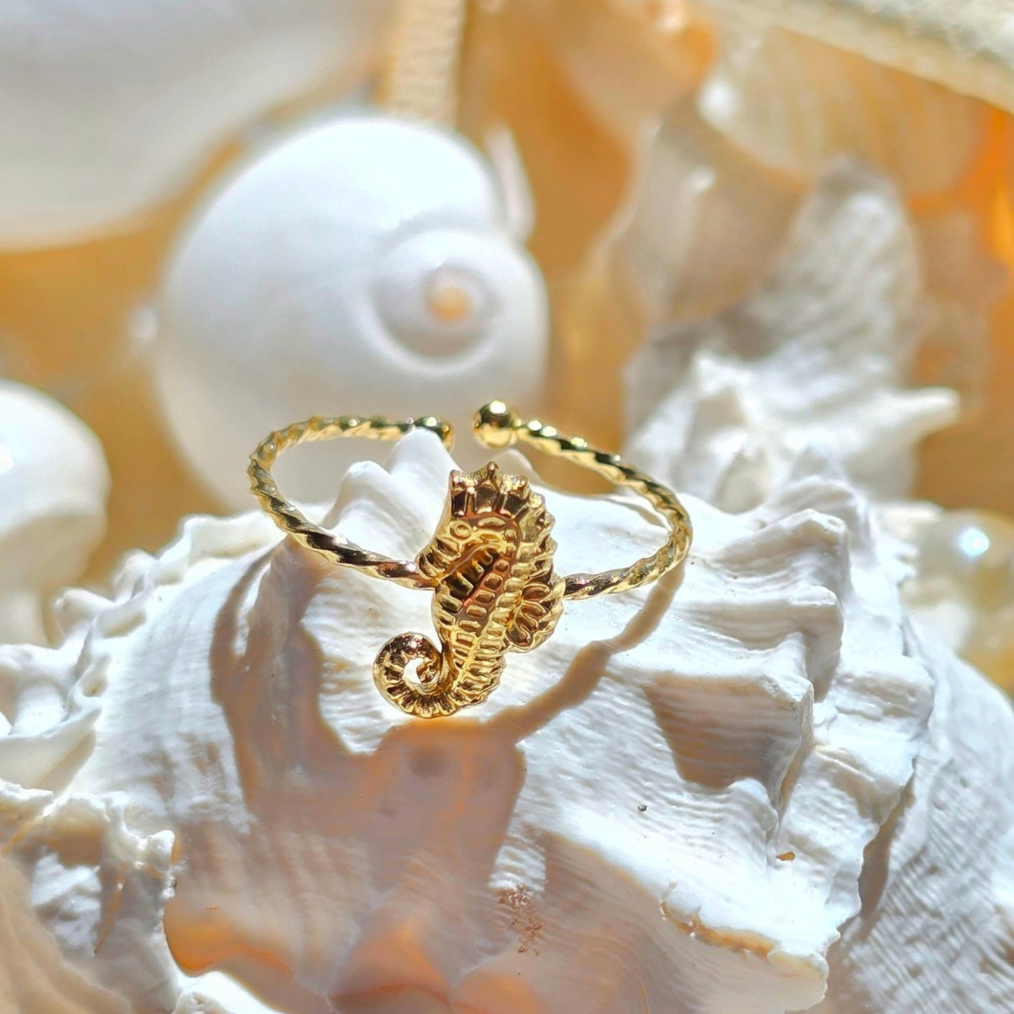 dainty gold stackable seahorse ring waterproof tarnish free