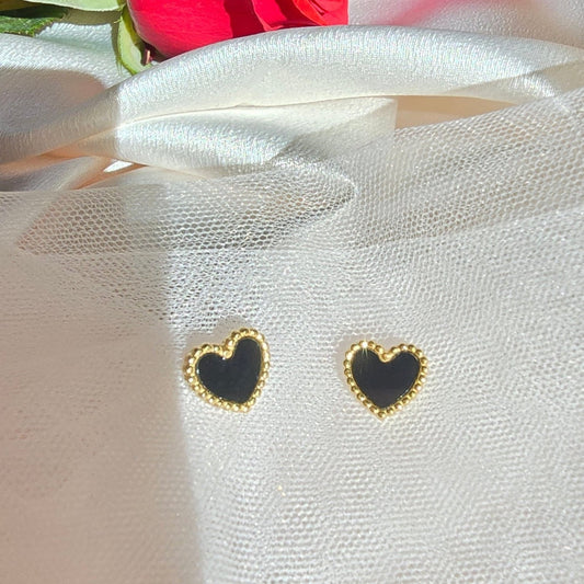 delicate gold black heart stud earrings sweatproof