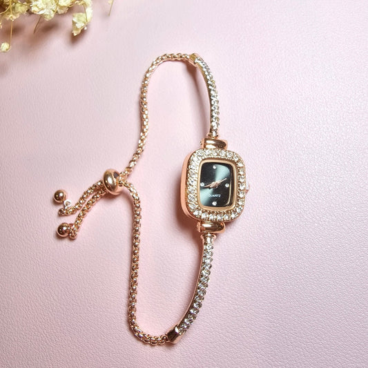 dainty gold vintage inspired bracelet watch black