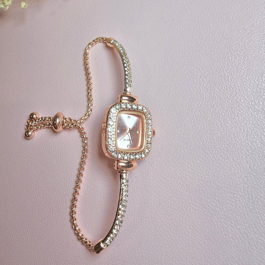 dainty gold vintage inspired bracelet watch black pink