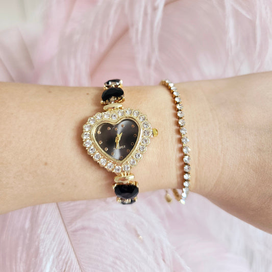 black heart vintage watch gift