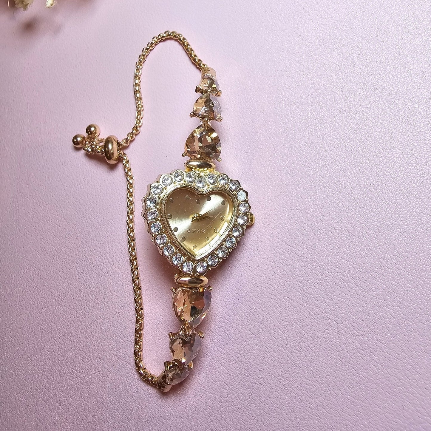 delicate champagne heart gold vintage inspired bracelet watch valentines day gift