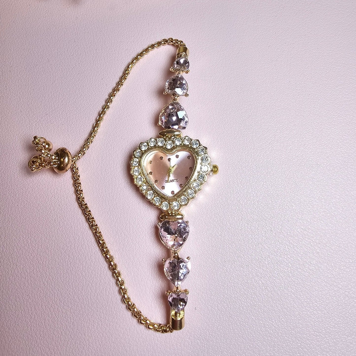 delicate pink heart gold vintage inspired bracelet watch valentines day gift
