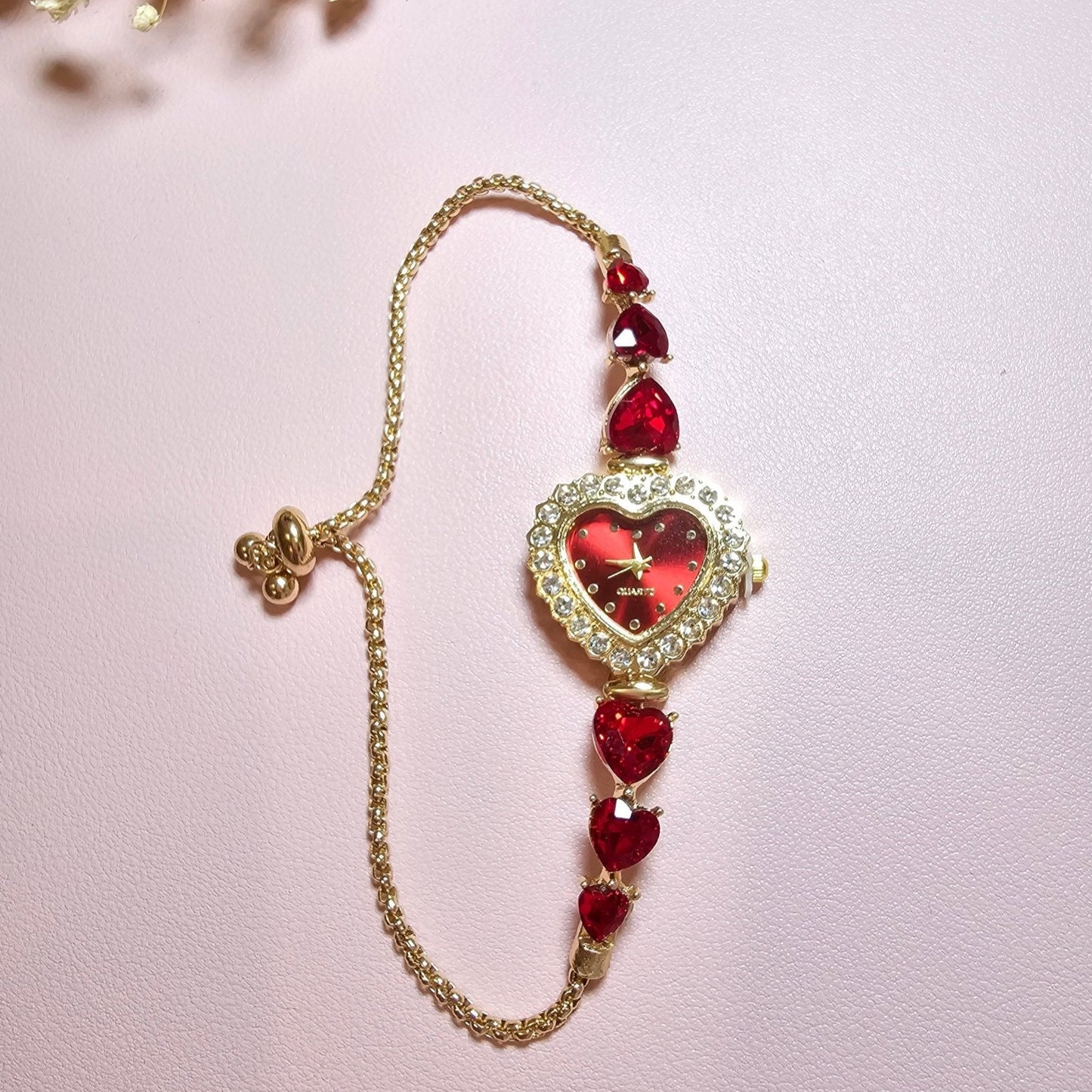 delicate red heart gold vintage inspired bracelet watch valentines day gift