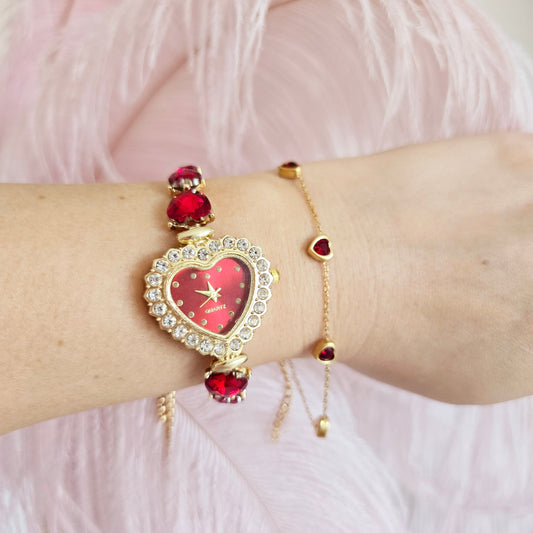 red heart vintage watch girly gift
