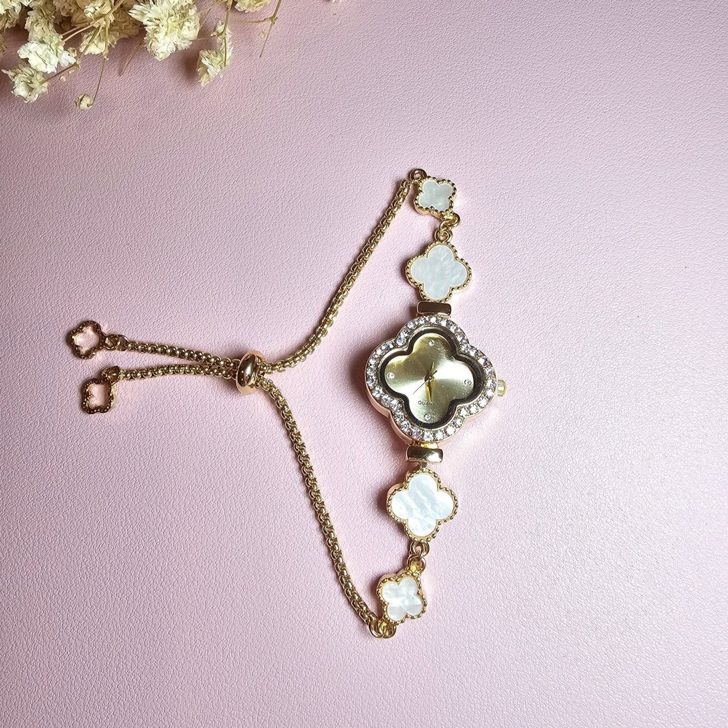 dainty gold clover vintage inspired bracelet watch