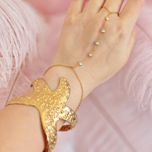 gold starfish cuff bangle hand chain bracelet