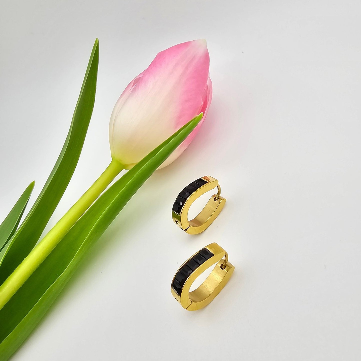 delicate black diamond gold hoop earrings tarnish free