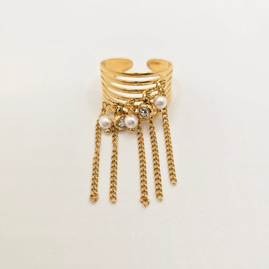 chains pearls charms gold ring dangly cute