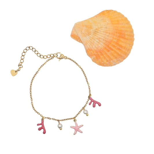 dainty tiny starfish reef pink bracelet