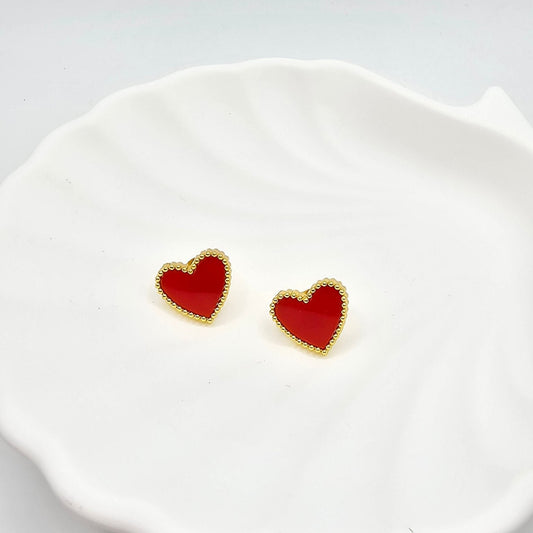 red gold heart earrings stud gift